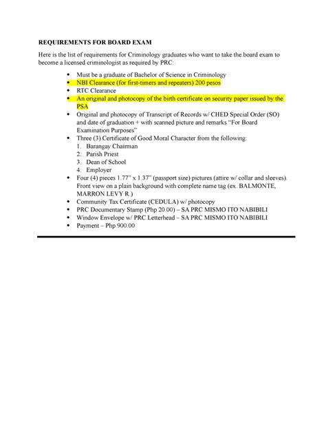 board exam requirements